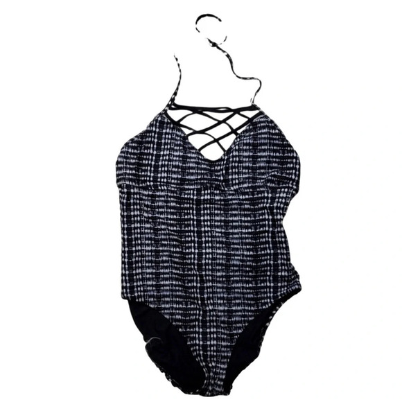 Mossimo Black/White Halter One Piece Swimsuit - Picture 1 of 4